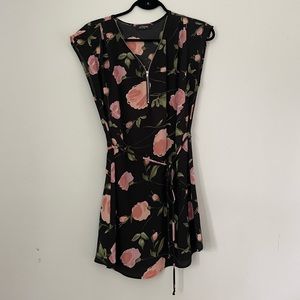 Eclipse Floral Black and Pink Dress, Size Small